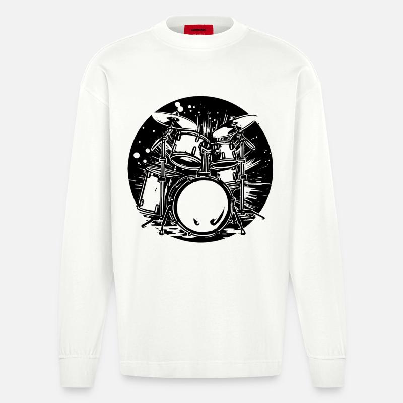 Schlagzeug Grafik - Heavyweight Oversized Organic Langarmshirt Made in EU - OFF WHITE