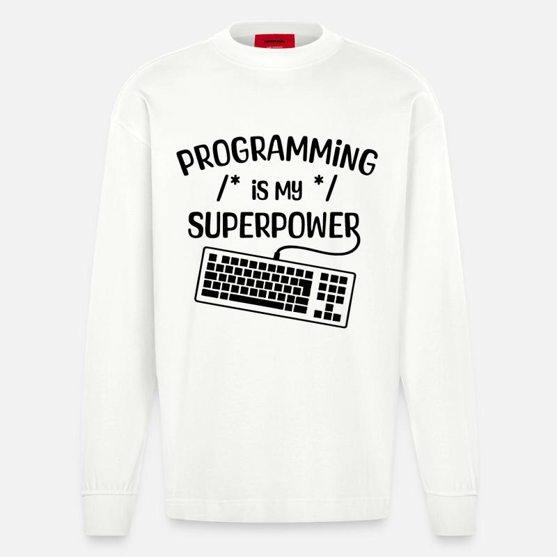Computer Freak Statement Developer Programmer - Heavyweight Oversized Organic Longsleeve Shirt Made in EU - OFF WHITE
