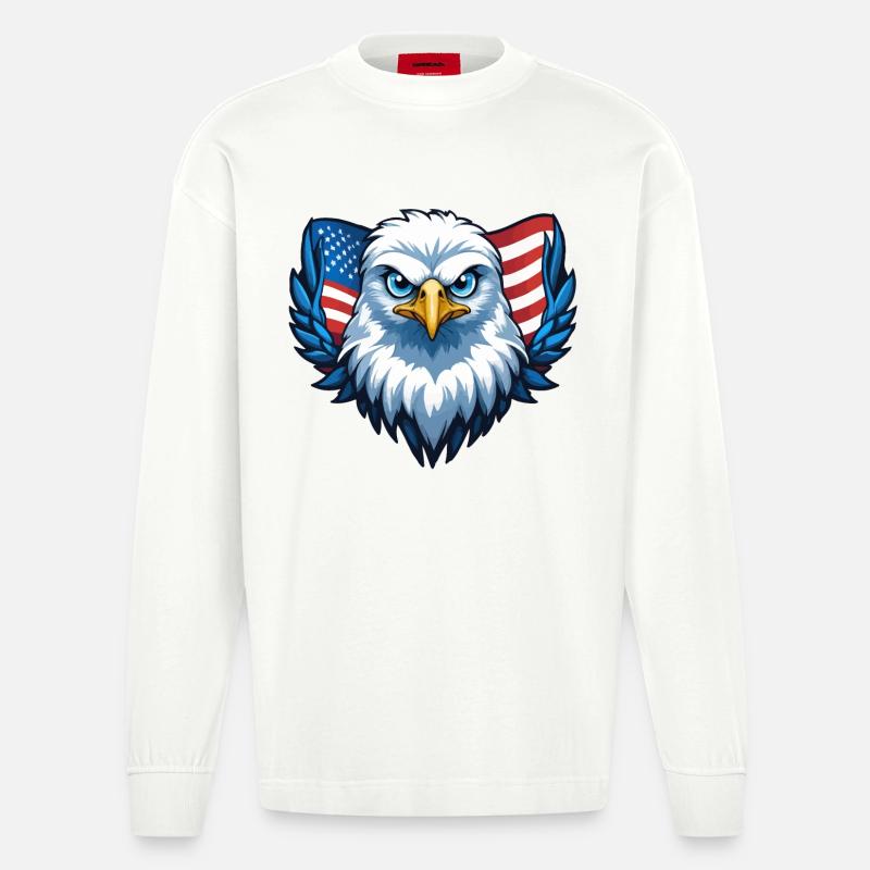 Drapeau des États-Unis Eagle Wings - Manches longues bio épais oversize fabriqué en UE - OFF WHITE