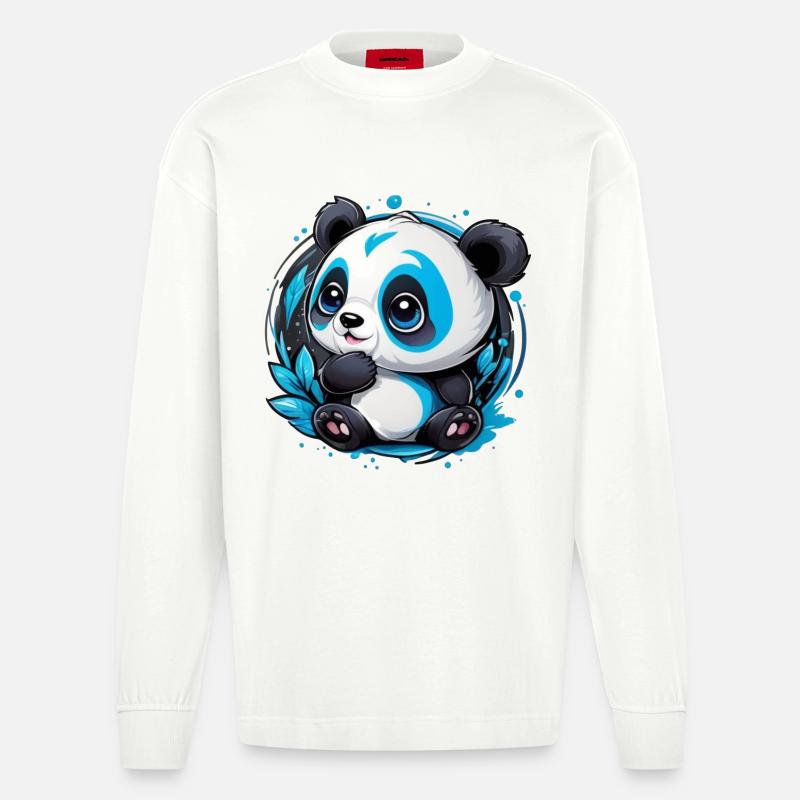 Panda Bär klein und süß - Heavyweight Oversized Organic Langarmshirt Made in EU - OFF WHITE