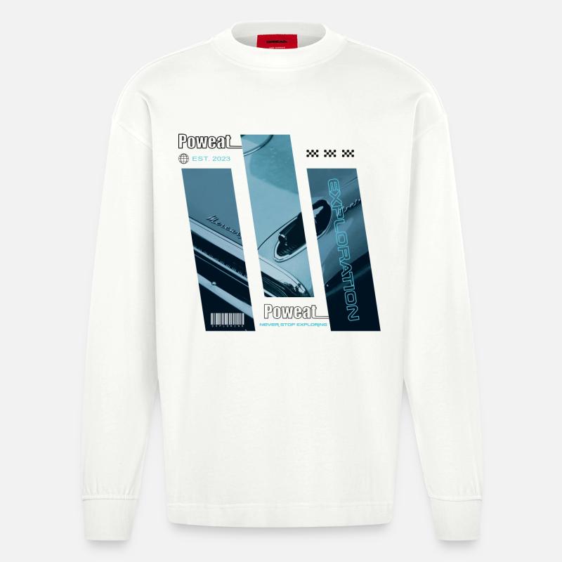 Never Stop Exploring - Heavyweight Oversized Organic Langarmshirt Made in EU - OFF WHITE