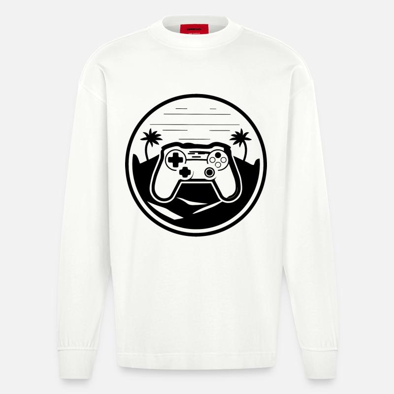 Graphismes de la manette de jeu - Manches longues bio épais oversize fabriqué en UE - OFF WHITE