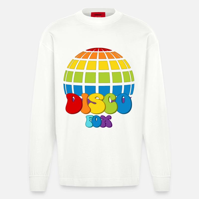Disco Fox Discokugel Groovy Discothek Discofox - Heavyweight Oversized Organic Langarmshirt Made in EU - OFF WHITE