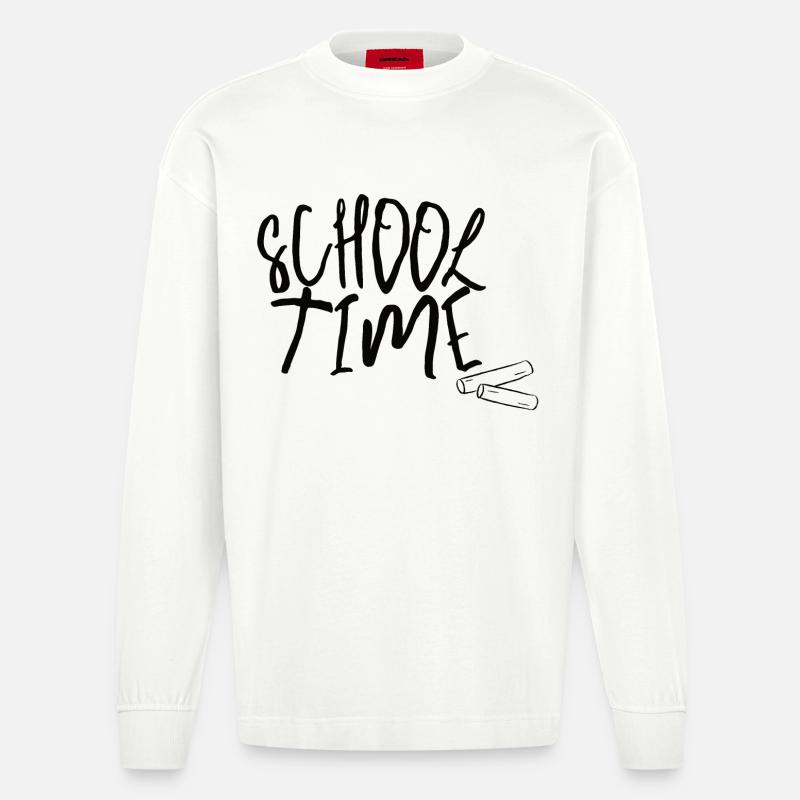 School Time – Minimal Schulstart Design - Heavyweight Oversized Organic Langarmshirt Made in EU - OFF WHITE