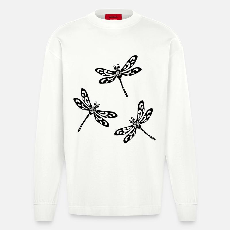 Trio schwarzer Libellen - Heavyweight Oversized Organic Langarmshirt Made in EU - OFF WHITE