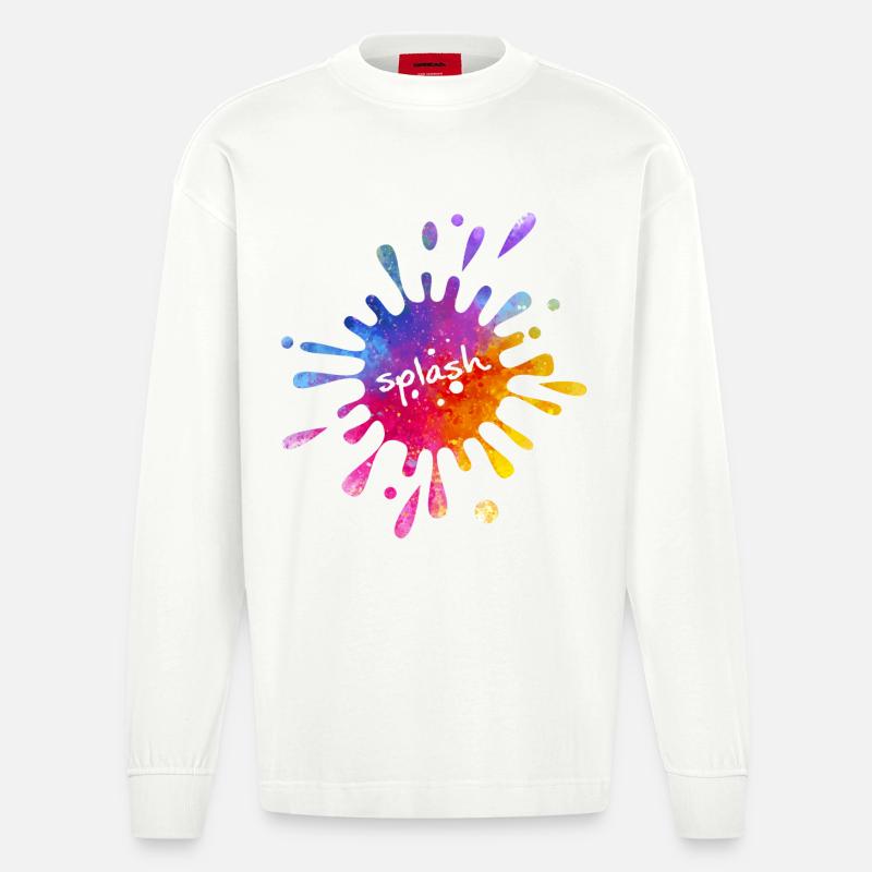 Splash - bunter Farbklecks - Heavyweight Oversized Organic Langarmshirt Made in EU - OFF WHITE