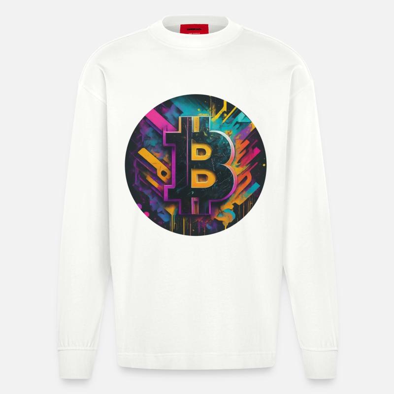 Explosion de couleurs du bitcoin - Manches longues bio épais oversize fabriqué en UE - OFF WHITE