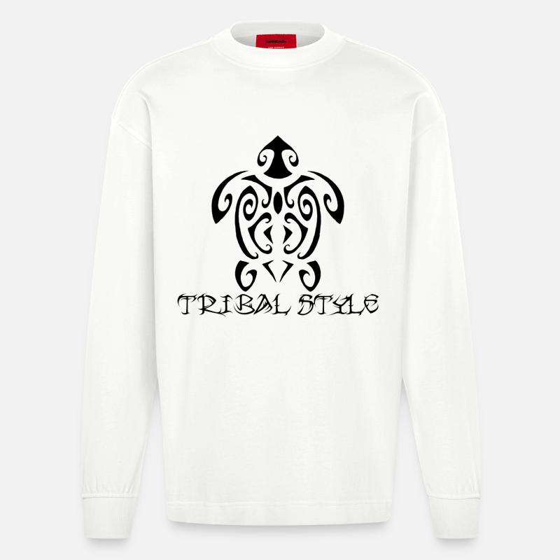 Polynesische schwarze Schildkröte - Heavyweight Oversized Organic Langarmshirt Made in EU - OFF WHITE