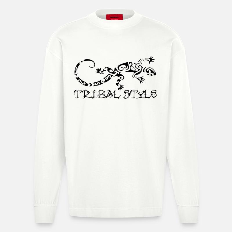 Polynesische schwarze Eidechse - Heavyweight Oversized Organic Langarmshirt Made in EU - OFF WHITE