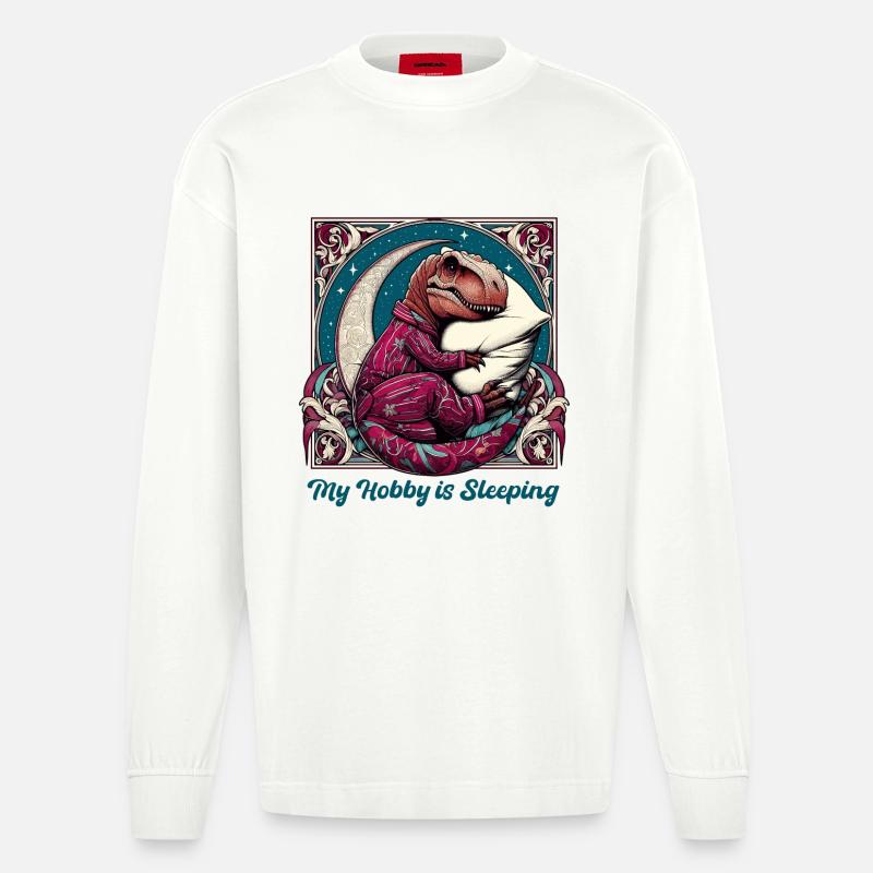 T-Rex Sleeping Hobby Cadeau - Manches longues bio épais oversize fabriqué en UE - OFF WHITE