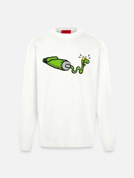 Green snake and gouache tube - Heavyweight Oversized Organic Longsleeve Shirt Made in EU - OFF WHITE