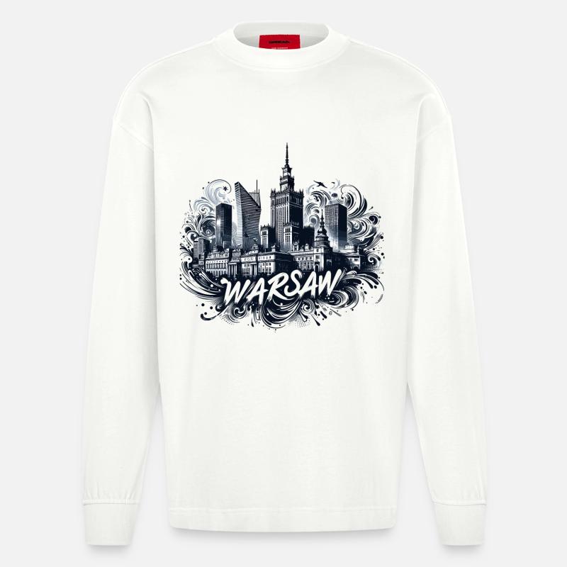 Varsovie Capitale Pologne Cadeau - Manches longues bio épais oversize fabriqué en UE - OFF WHITE