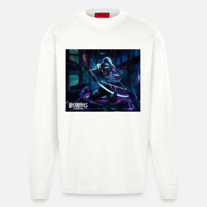 Graffiti Anime Samouraï - Manches longues bio épais oversize fabriqué en UE - OFF WHITE