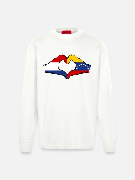Holland Venezuela Flag Hands Heart Shape - Heavyweight Oversized Organic Longsleeve Shirt Made in EU - OFF WHITE