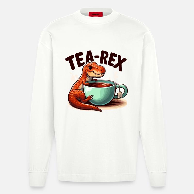 Tee Rex Tee-Rex Teetrinker Geschenk - Heavyweight Oversized Organic Langarmshirt Made in EU - OFF WHITE