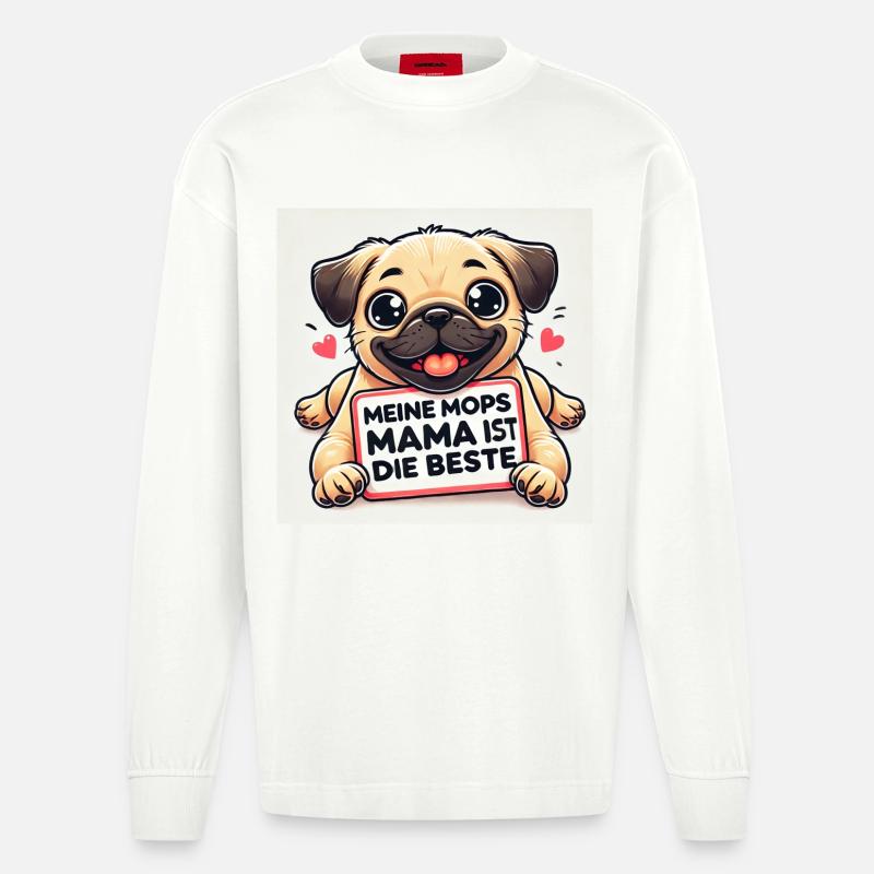 Lustiger Hund mit Kinder Botschaft - Heavyweight Oversized Organic Langarmshirt Made in EU - OFF WHITE