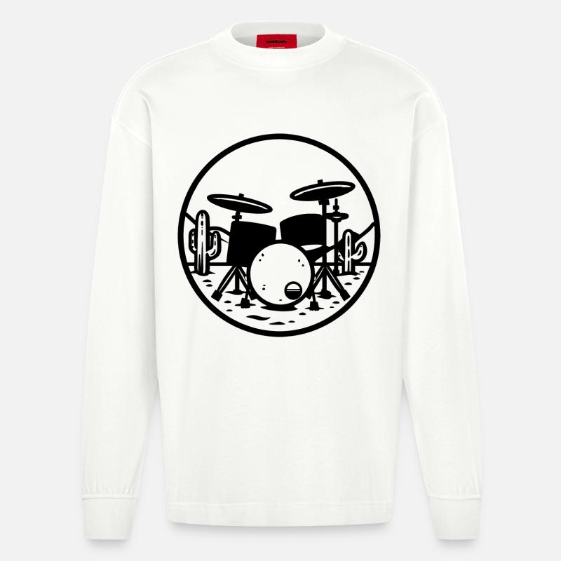 Schlagzeug Grafik - Heavyweight Oversized Organic Langarmshirt Made in EU - OFF WHITE