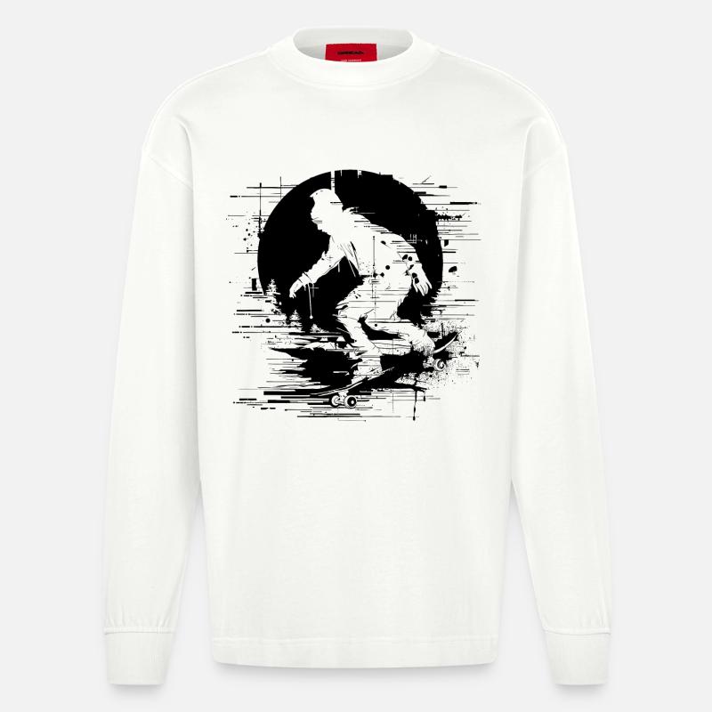 Skateboard Pixel - Heavyweight Oversized Organic Langarmshirt Made in EU - OFF WHITE