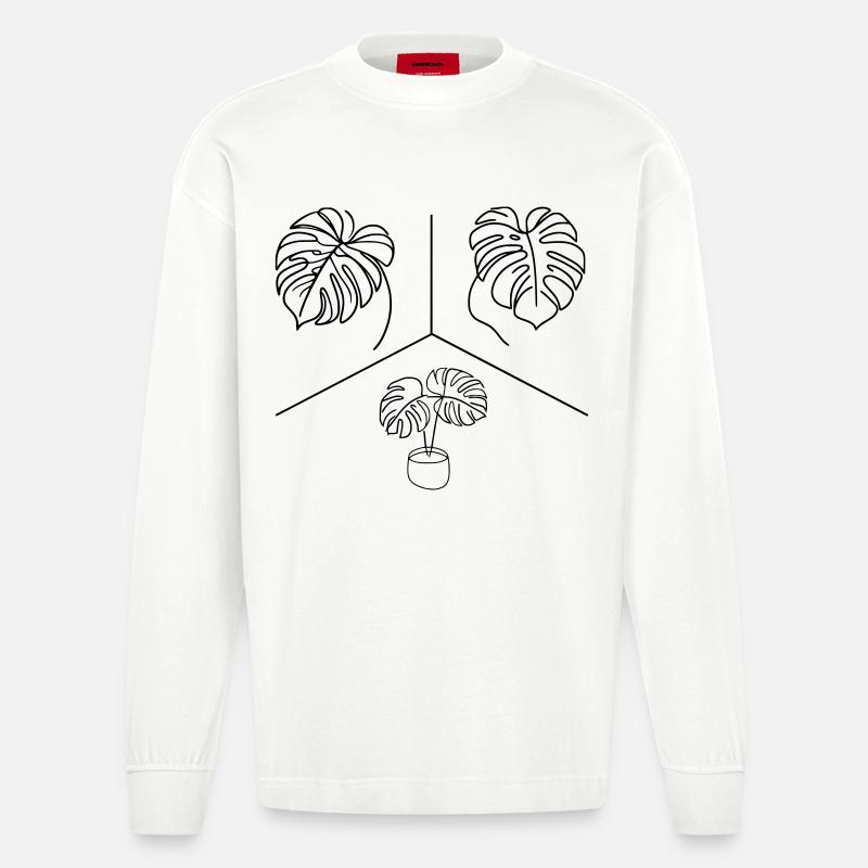 Monstera Design - Heavyweight Oversized Organic Langarmshirt Made in EU - OFF WHITE