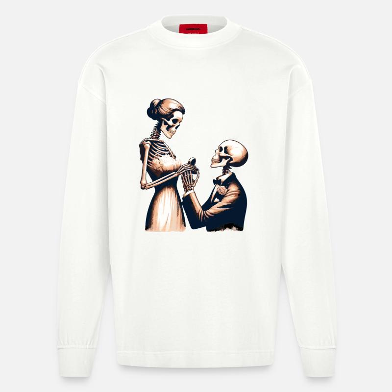 Conception de parodie de squelette de mariage - Manches longues bio épais oversize fabriqué en UE - OFF WHITE