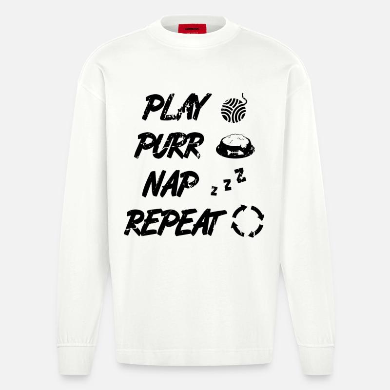 Katzen Routine - Heavyweight Oversized Organic Langarmshirt Made in EU - OFF WHITE