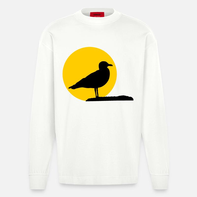 Möwe vor Sonne - Heavyweight Oversized Organic Langarmshirt Made in EU - OFF WHITE