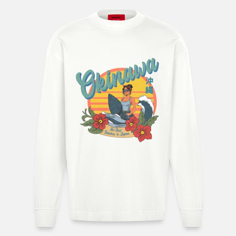 Okinawa Beaches (Halftone Version) - Heavyweight Oversized Organic Langarmshirt Made in EU - OFF WHITE