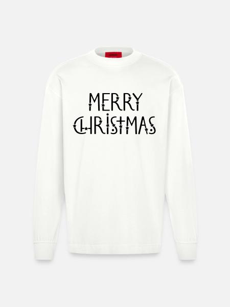 Merry Christmas - Heavyweight Oversized Organic Longsleeve Shirt Made in EU - OFF WHITE