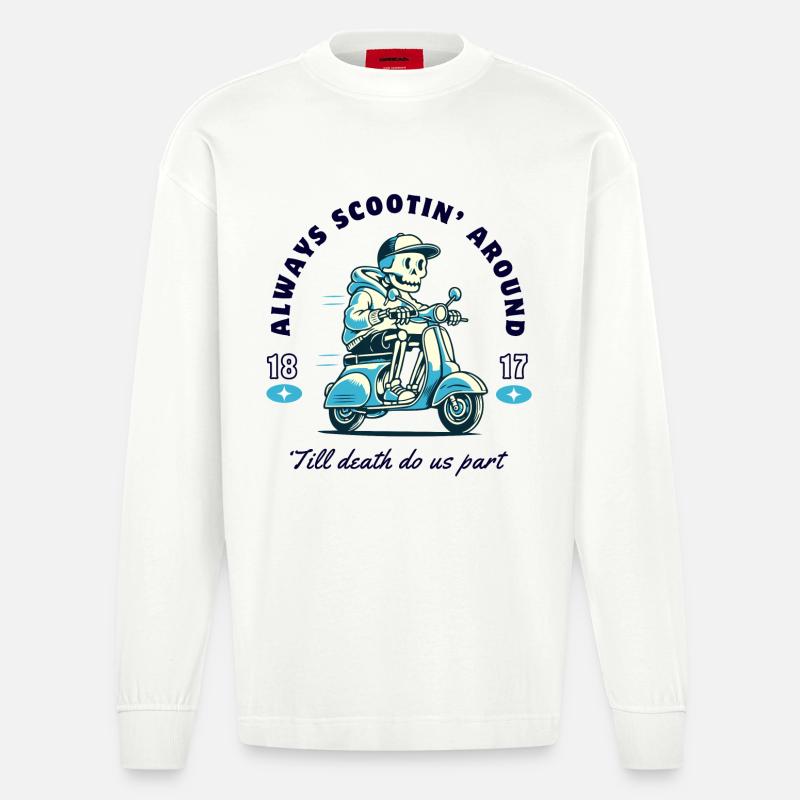 Skeleton sur la conception du scooter - Manches longues bio épais oversize fabriqué en UE - OFF WHITE