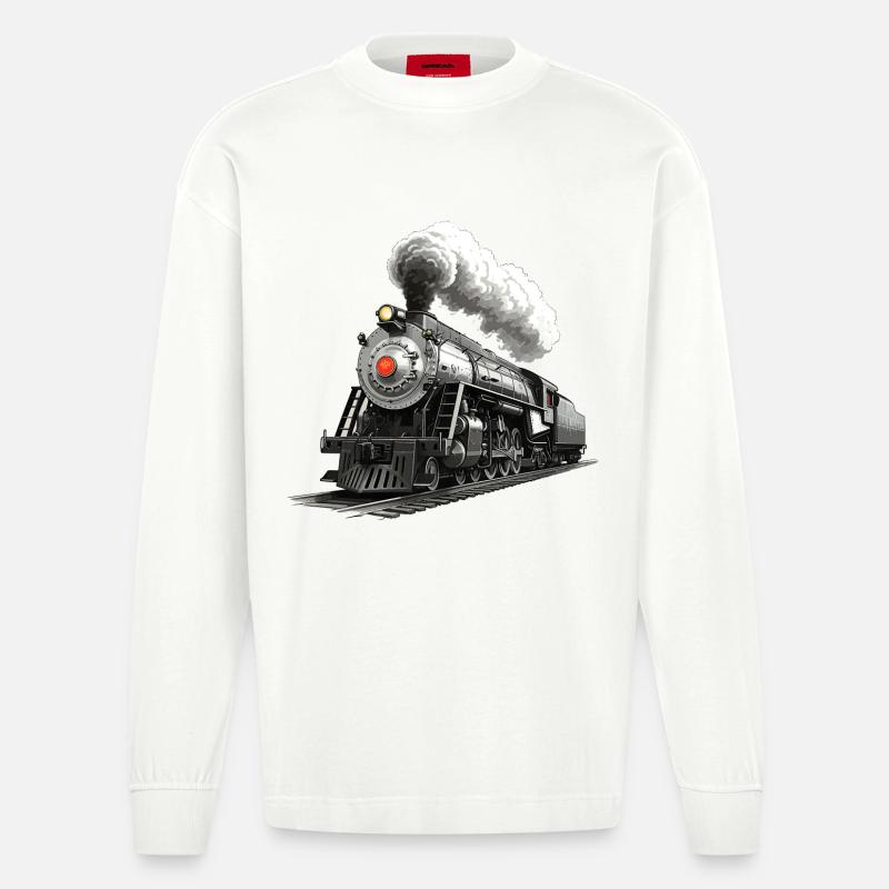 Nostalgische Dampflok - Eisenbahn Illustration - Heavyweight Oversized Organic Langarmshirt Made in EU - OFF WHITE