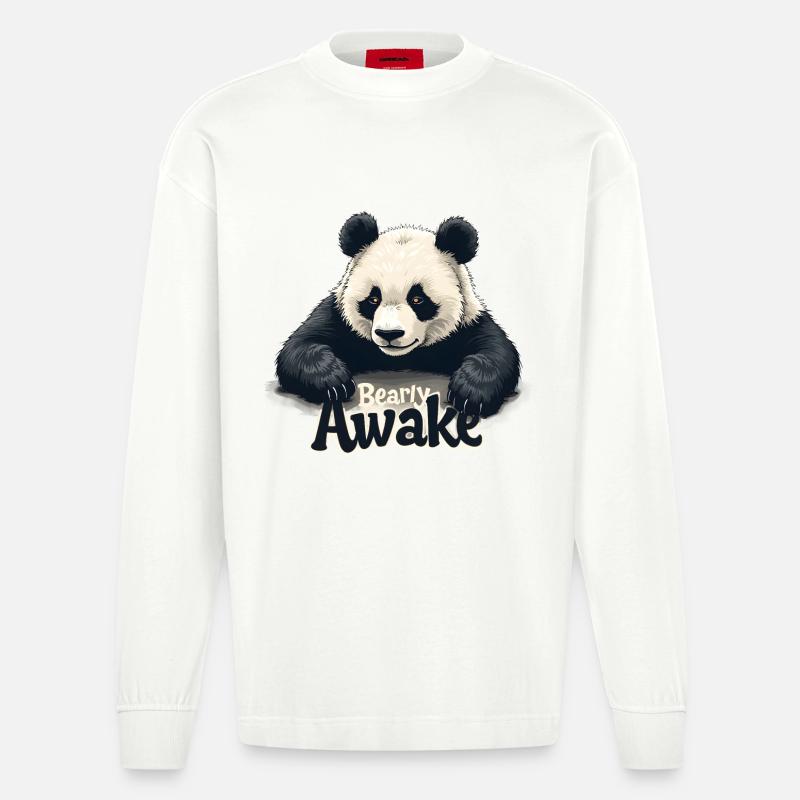 Bearly Awake - Heavyweight Oversized Organic Langarmshirt Made in EU - OFF WHITE