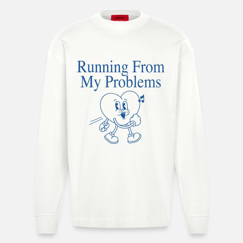 Running Heart – Running From My Problems - Heavyweight Oversized Organic Longsleeve Shirt Made in EU - OFF WHITE