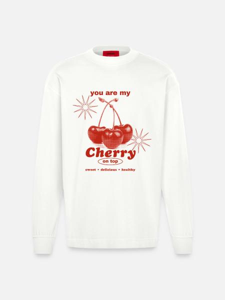 Cherry on Top – Sweet Perfection - Heavyweight Oversized Organic Longsleeve Shirt Made in EU - OFF WHITE
