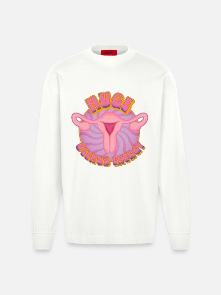 Huge Uterus Energy – Power & Empowerment - Heavyweight Oversized Organic Longsleeve Shirt Made in EU - OFF WHITE