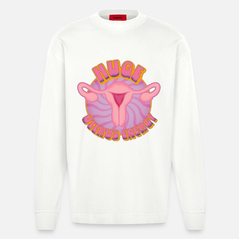 Huge Uterus Energy – Power & Empowerment - Heavyweight Oversized Organic Langarmshirt Made in EU - OFF WHITE
