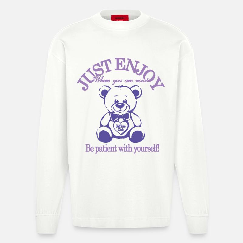 Just Enjoy – Beruhigender Teddybär - Heavyweight Oversized Organic Langarmshirt Made in EU - OFF WHITE