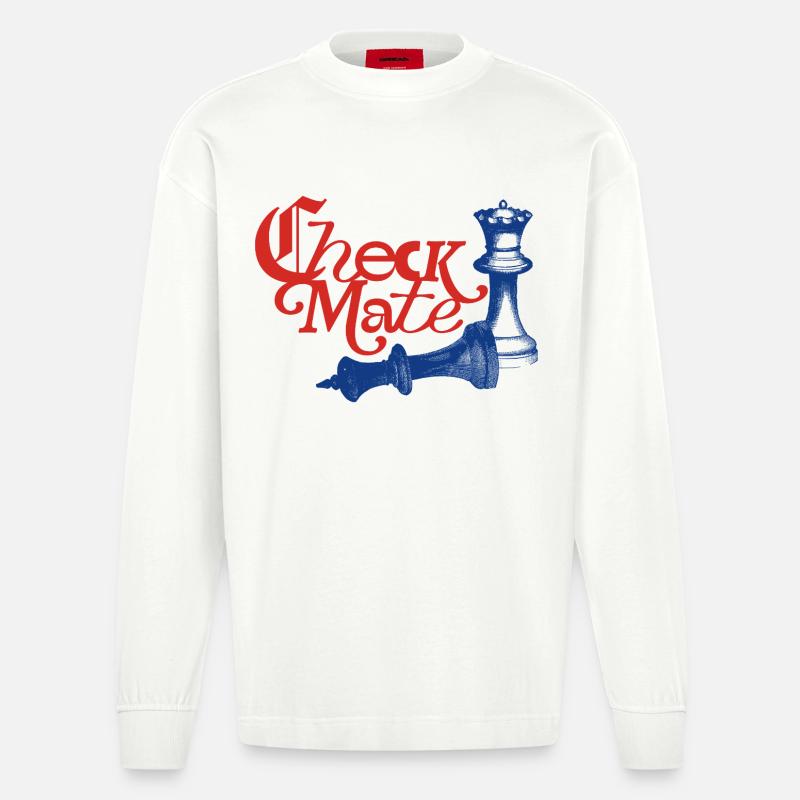 Check Mate Statement - Heavyweight Oversized Organic Langarmshirt Made in EU - OFF WHITE