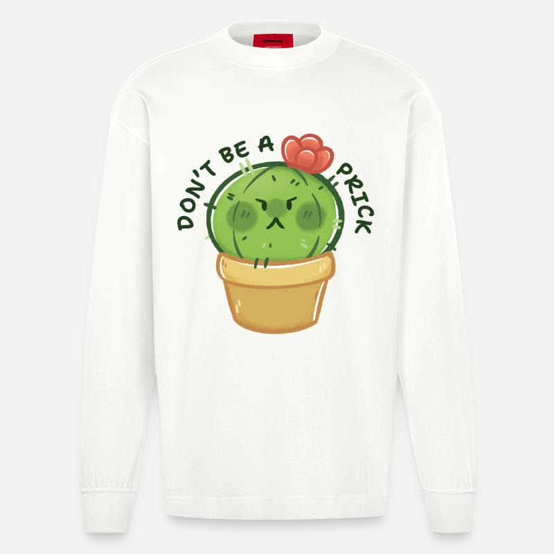 Grumpy Kaktus mit Botschaft - Heavyweight Oversized Organic Langarmshirt Made in EU - OFF WHITE