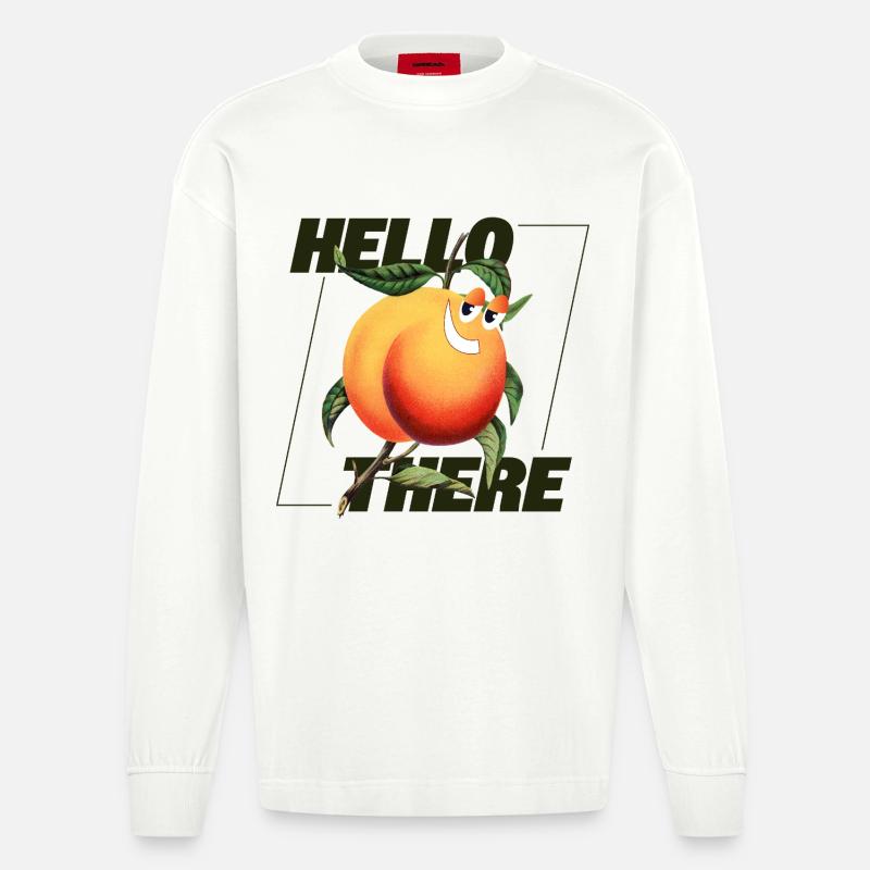 Peach Retro – Déclaration Hello There - Manches longues bio épais oversize fabriqué en UE - OFF WHITE