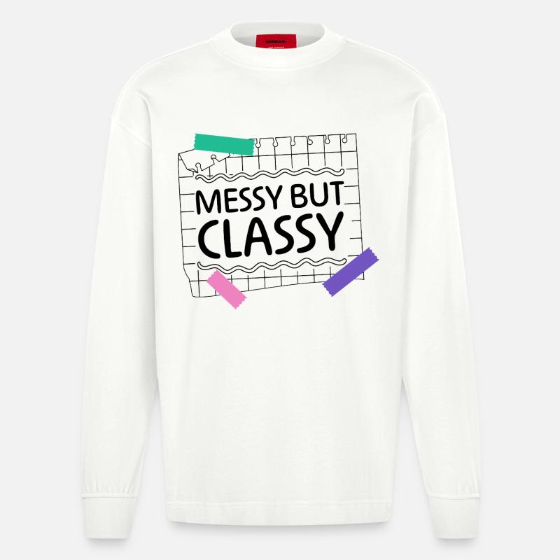 Messy but Classy – Eltern-Lifestyle Statement - Heavyweight Oversized Organic Langarmshirt Made in EU - OFF WHITE