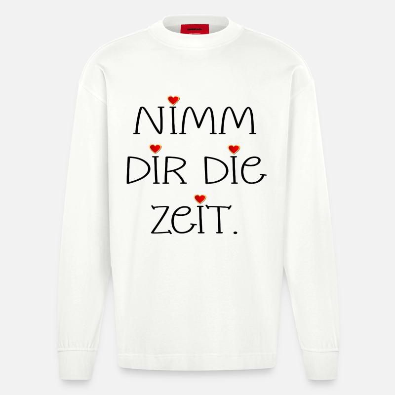NIMM DIR DIE ZEIT - HERZ - Heavyweight Oversized Organic Langarmshirt Made in EU - OFF WHITE