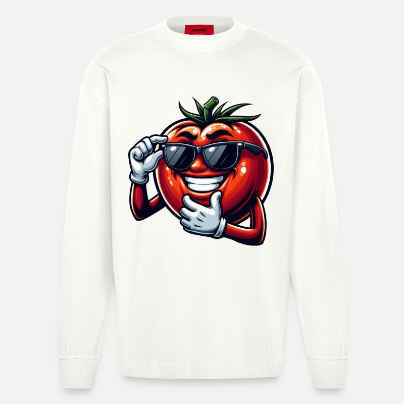 Coole Tomate mit Sonnenbrille Sommer Eitelkeit - Heavyweight Oversized Organic Langarmshirt Made in EU - OFF WHITE