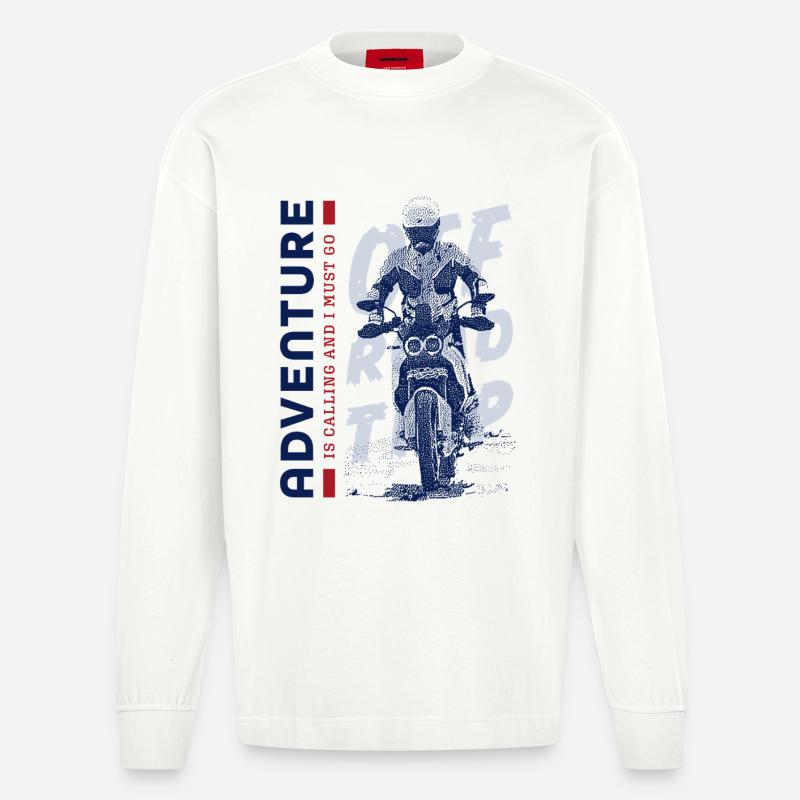 Abenteuerlustiger Motorradfahrer - Heavyweight Oversized Organic Langarmshirt Made in EU - OFF WHITE