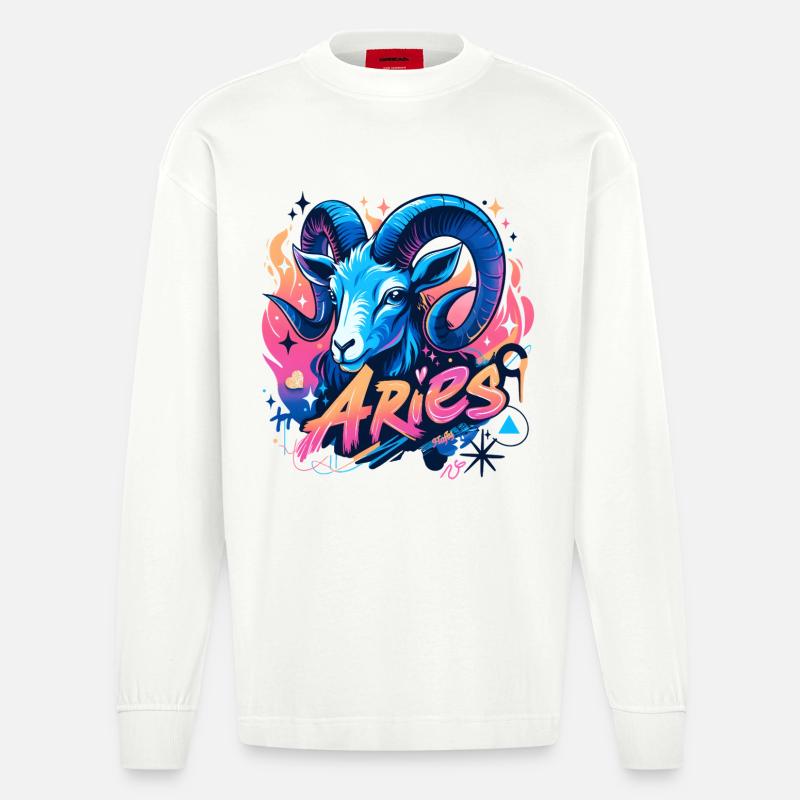 Widder – Sternzeichen – 🔮 ♈ - Heavyweight Oversized Organic Langarmshirt Made in EU - OFF WHITE