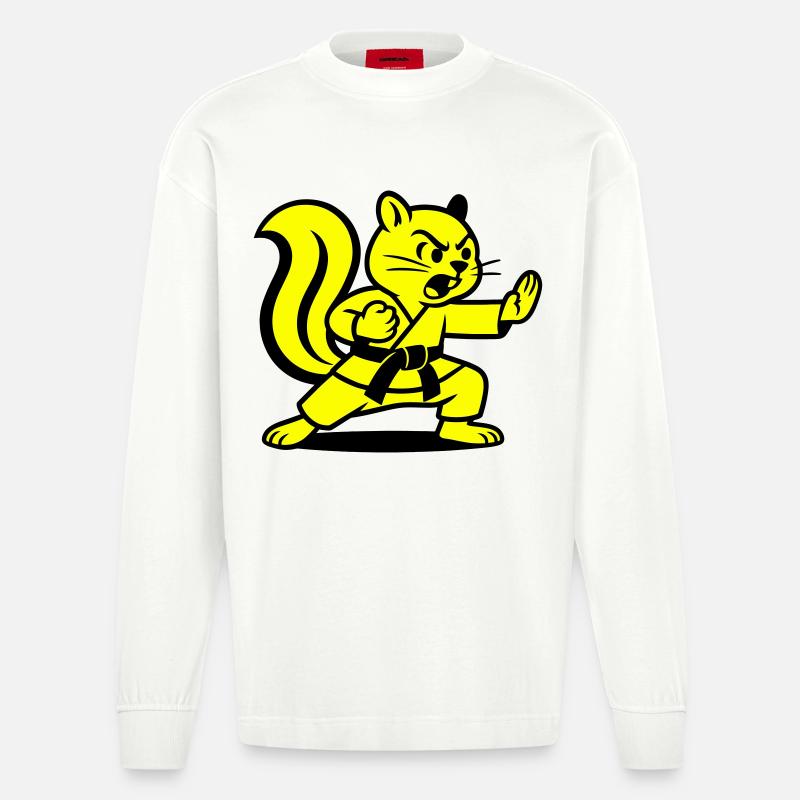 Karate Eichhörnchen! - Heavyweight Oversized Organic Langarmshirt Made in EU - OFF WHITE