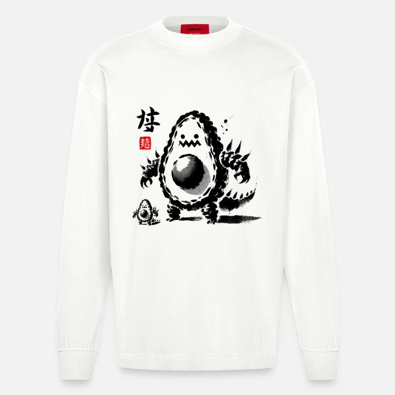 Elegantes asiatisches Kalligraphie-Blumendesign - Heavyweight Oversized Organic Langarmshirt Made in EU - OFF WHITE