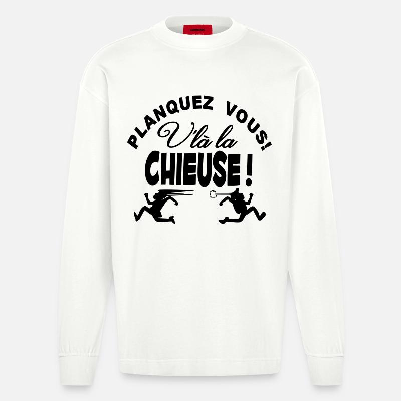 La Chieuse arrive planquez vous! - Manches longues bio épais oversize fabriqué en UE - OFF WHITE