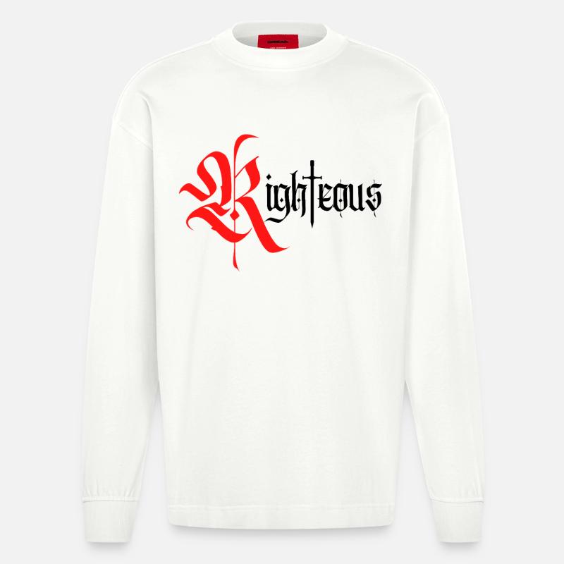 Gothic Righteous Design mit Schwert - Heavyweight Oversized Organic Langarmshirt Made in EU - OFF WHITE