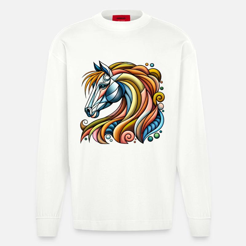 Lebendiges abstraktes Einhorn-Porträt - Heavyweight Oversized Organic Langarmshirt Made in EU - OFF WHITE