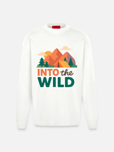 Mountains and forest wilderness - Heavyweight Oversized Organic Longsleeve Shirt Made in EU - OFF WHITE
